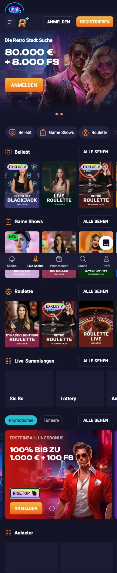 Mobile Erfahrung im Browser – RetroBet